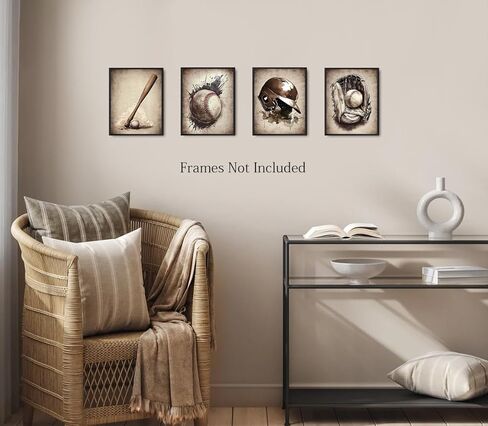 Baseball Canvas Wall Art Prints,Vintage Brown Baseball Prints,Baseball Prints Boys Room Decor,Baseball Sport,Baseball Wall Decor,for Men Kids Teenagers Set of 4(8"x10"Unframed) in Saudi Arabia