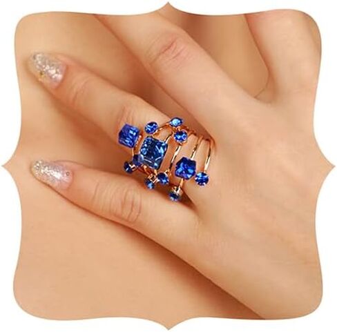 Xerling Cubic Red Crystal Statement Rhinestones Ring Layered Band Ring Bridal Ring for Wedding Prom Wrap Ring for Women Teens in Kuwait