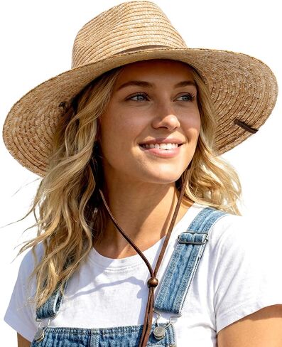 FURTALK Wheat Straw Sun Hat Summer Wide Brim Panama Fedora Beach Hat with Wind Lanyard, UPF 80+ Sun Protection in Saudi Arabia
