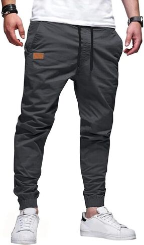 Mens Casual Joggers Pants Cotton Drawstring Chino Cargo Pants Hiking Outdoor Twill Track Jogging Sweatpants Pants in Saudi Arabia