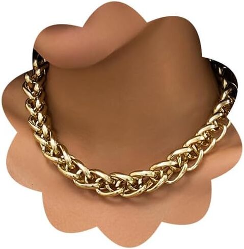 Punk Chunky Chain Necklace Cube Thick Link Chain Choker Necklace Gold Silver Twisted Statement Necklace Jewelry for Women in Saudi Arabia