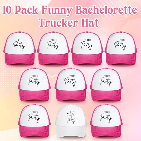 JaGely 10 Pack Funny Bachelorette Hats for Women,1 Pcs Wife of The Party Bride Hat 9 Pcs Team Bride Tribe Baseball Cap Adjustable Pink White for Bachelorette Party Decoration Accessories Favors in Saudi Arabia