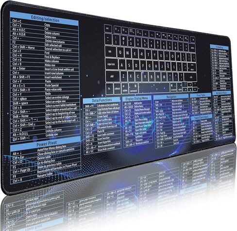 Bloss Excel Cheat Sheet Mouse Pad, Excel Shortcut Keys Mouse Pads 31.5 × 11.8 Inch, Non-Slip Mousepad with Stitched Edges, Gaming Mouse Pad in Kuwait