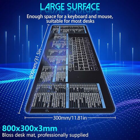 Bloss Excel Cheat Sheet Mouse Pad, Excel Shortcut Keys Mouse Pads 31.5 × 11.8 Inch, Non-Slip Mousepad with Stitched Edges, Gaming Mouse Pad in Kuwait