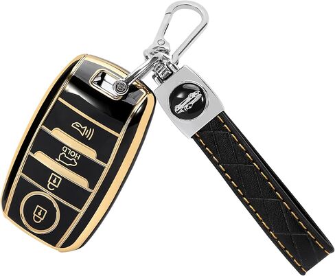 غطاء مفتاح سيارة Kia Key Fob من TOMALL مع سلسلة مفاتيح، 4 أزرار ناعمة من البولي يوريثان اللدن بالحرارة (TPU) متوافق مع غطاء مفتاح السيارة Kia Optima Soul Sportage Sorento Forte Rio NIRO، أسود in Saudi Arabia