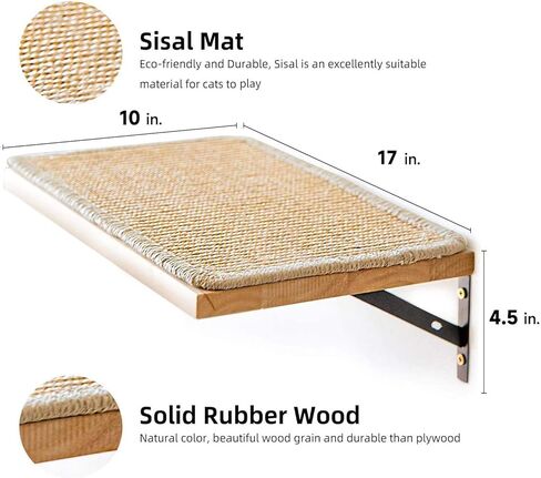 FUKUMARU Floating Wall Shelf with Cat Faux Lamb Mat, 0.79 Inch Thick Solid Rubber Wood Hanging Shelves, 15.7 x 10 Inch (Walnut Floating Wall Shelf with Cat Memory Foam Pad) in Kuwait