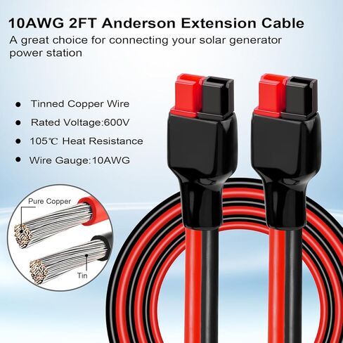 10AWG Anderson Extension Cable - 2FT Solar Extension Cable Anderson Connector for Portable Power Station Solar Panel Solar Generator in Kuwait