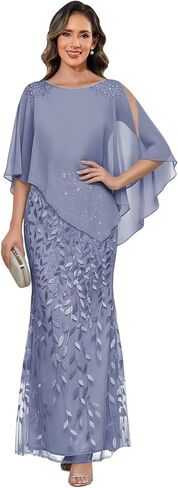 Sequin Mother of The Bride Dresses for Women Long Chiffon A Line Formal Wedding Guest Dresses with Sleeves in Kuwait