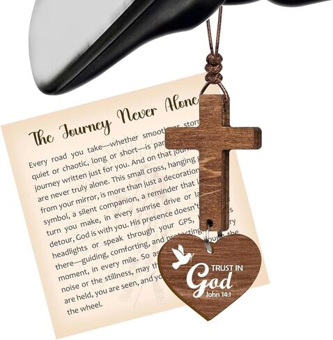 صليب لمرآة السيارة معلقة هدايا مسيحية للرجال والنساء، مسح الهاتف لآية الكتاب المقدس اليومية، زخرفة الصليب المسيحي، هدايا دينية للرجال، زخرفة سيارة خشبية in Kuwait