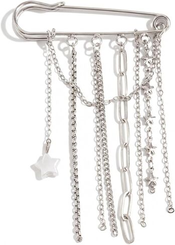 Metal Chain Tassel Brooches And Pins For Women Y2K Star Pendant Silver Brooch Pins Punk Chains Broches Aesthetic Broched Pins Decorative Sweater Coat Suit Costume Clothing Jewelry Fashion Accessories in Kuwait