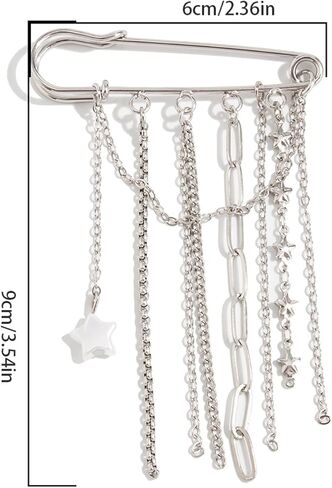 Metal Chain Tassel Brooches And Pins For Women Y2K Star Pendant Silver Brooch Pins Punk Chains Broches Aesthetic Broched Pins Decorative Sweater Coat Suit Costume Clothing Jewelry Fashion Accessories in Kuwait
