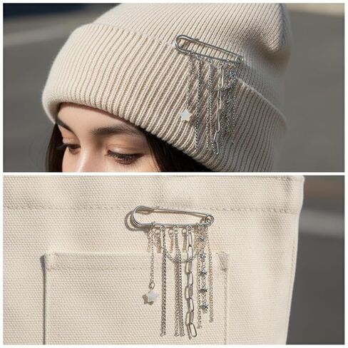 Metal Chain Tassel Brooches And Pins For Women Y2K Star Pendant Silver Brooch Pins Punk Chains Broches Aesthetic Broched Pins Decorative Sweater Coat Suit Costume Clothing Jewelry Fashion Accessories in Kuwait