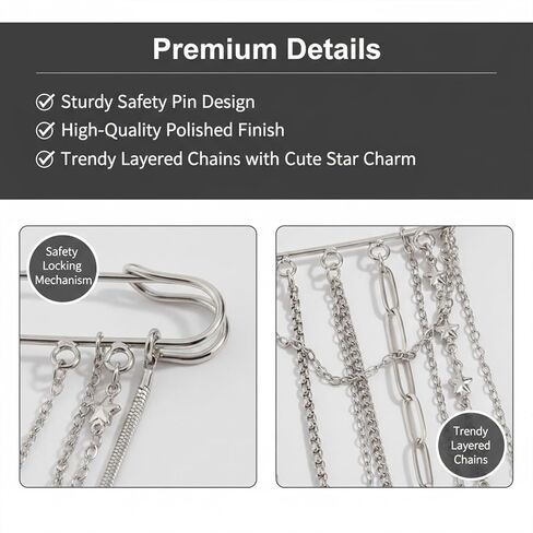 Metal Chain Tassel Brooches And Pins For Women Y2K Star Pendant Silver Brooch Pins Punk Chains Broches Aesthetic Broched Pins Decorative Sweater Coat Suit Costume Clothing Jewelry Fashion Accessories in Kuwait