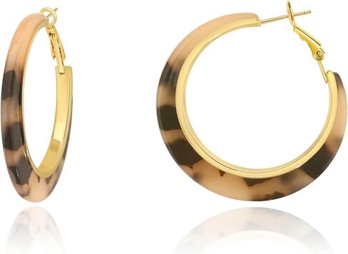 Vintage Large Leopard Print Hoop Earrings for Women, Resin Hoop Earrings in Kuwait