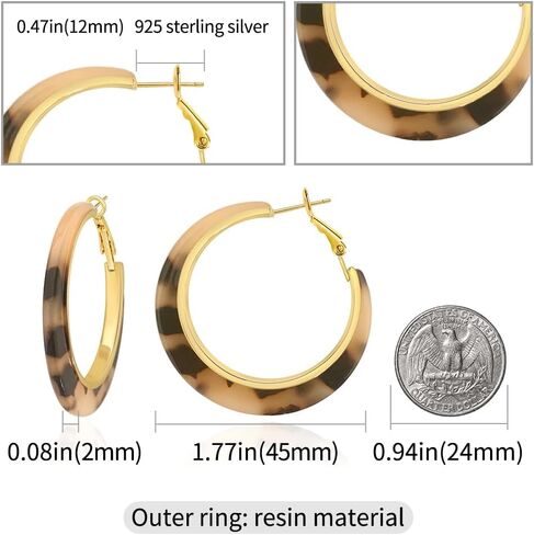 Vintage Large Leopard Print Hoop Earrings for Women, Resin Hoop Earrings in Kuwait