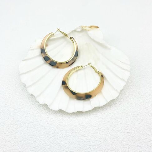 Vintage Large Leopard Print Hoop Earrings for Women, Resin Hoop Earrings in Kuwait