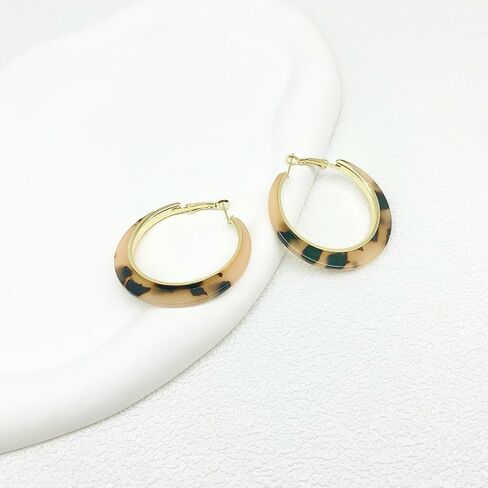 Vintage Large Leopard Print Hoop Earrings for Women, Resin Hoop Earrings in Kuwait