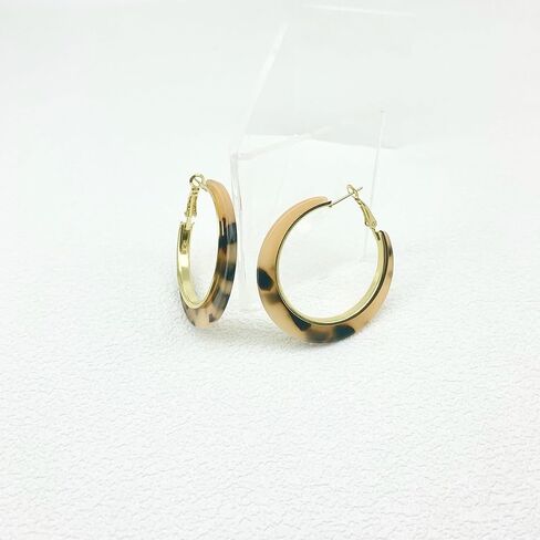 Vintage Large Leopard Print Hoop Earrings for Women, Resin Hoop Earrings in Kuwait