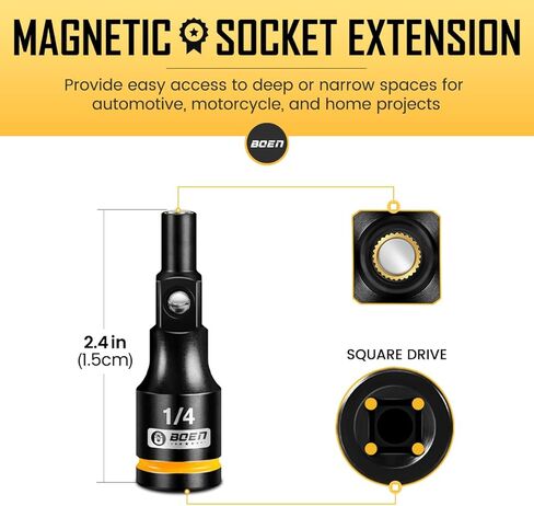 BOEN Magnetic Socket Extension, 1/4" Drive Magnetic Socket Adapters for Keep Bolts, CR-MO Steel Extension Bars with Magnetic Tips in Saudi Arabia