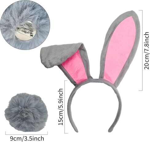 Set 4 Bunny Costume Set Bunny Ears Headband Hairtie Set Floppy Bunny Ears with Tail Plush Rabbit Hairband Hair Tie for Couple Women and Men Halloween Cosplay Party Dress-Up in Saudi Arabia