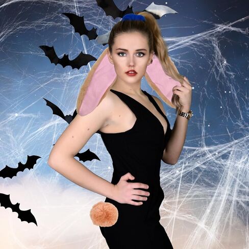 Set 4 Bunny Costume Set Bunny Ears Headband Hairtie Set Floppy Bunny Ears with Tail Plush Rabbit Hairband Hair Tie for Couple Women and Men Halloween Cosplay Party Dress-Up in Saudi Arabia