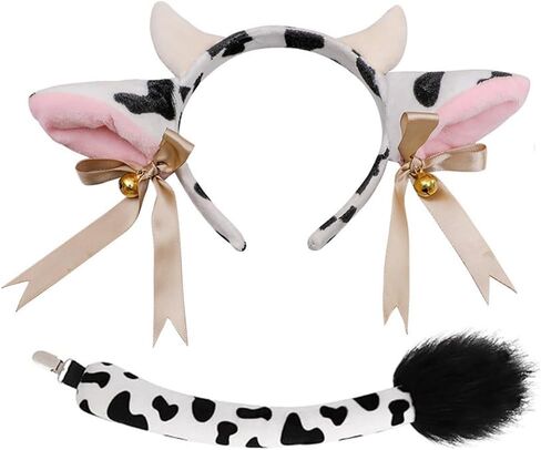 مجموعة زي البقرة، عصابة رأس على شكل آذان البقرة، وذيل البقرة، وإكسسوارات تنكرية in Kuwait