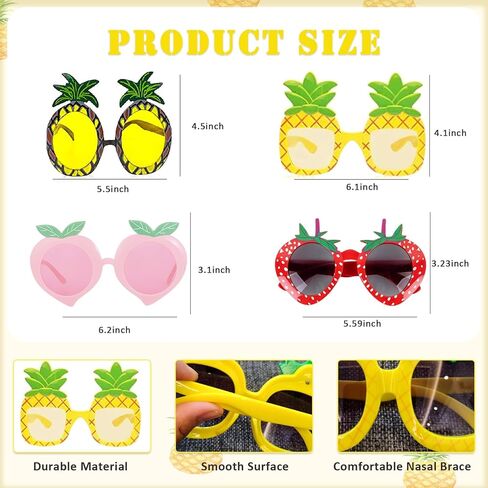 12 زوجًا من نظارات الفاكهة نظارات الأناناس الاستوائية مع 12 نمطًا، نظارات شمسية من هاواي على شكل فواكه مضحكة، إكسسوارات شاطئ لوا لمستلزمات الحفلات الصيفية في هاواي in Kuwait