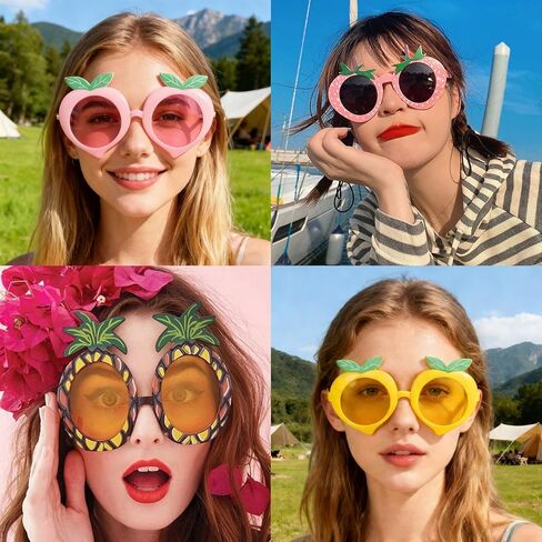 12 زوجًا من نظارات الفاكهة نظارات الأناناس الاستوائية مع 12 نمطًا، نظارات شمسية من هاواي على شكل فواكه مضحكة، إكسسوارات شاطئ لوا لمستلزمات الحفلات الصيفية في هاواي in Kuwait