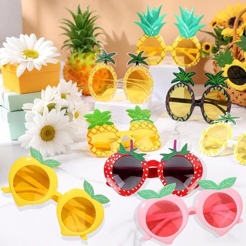 12 زوجًا من نظارات الفاكهة نظارات الأناناس الاستوائية مع 12 نمطًا، نظارات شمسية من هاواي على شكل فواكه مضحكة، إكسسوارات شاطئ لوا لمستلزمات الحفلات الصيفية في هاواي in Kuwait