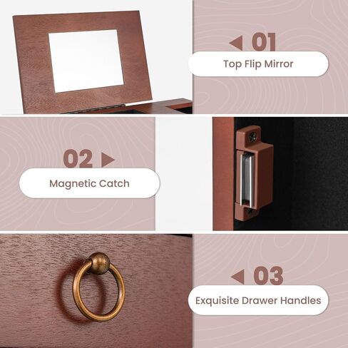 خزانة مجوهرات NAFORT مع مساحة تخزين، خزانة مجوهرات قائمة بذاتها مع 9 أدراج، صندوق مجوهرات عاكس مع بابين جانبيين، منظم مجوهرات بسعة تخزين كبيرة مع 7 خطافات للقلادة، خشب الجوز in Kuwait