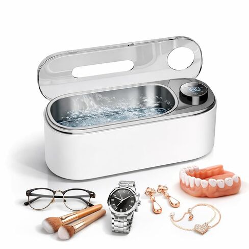 منظف ​​المجوهرات بالموجات فوق الصوتية، منظف بالموجات فوق الصوتية للتنظيف العميق 48 كيلو هرتز، سعة كبيرة 440 مل، 3 أوضاع للتحكم باللمس، خزان من الفولاذ المقاوم للصدأ للخواتم والنظارات والساعات وأطقم الأسنان in Kuwait