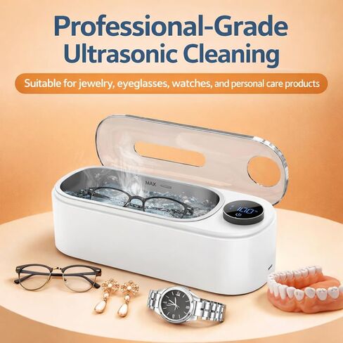 منظف ​​المجوهرات بالموجات فوق الصوتية، منظف بالموجات فوق الصوتية للتنظيف العميق 48 كيلو هرتز، سعة كبيرة 440 مل، 3 أوضاع للتحكم باللمس، خزان من الفولاذ المقاوم للصدأ للخواتم والنظارات والساعات وأطقم الأسنان in Kuwait