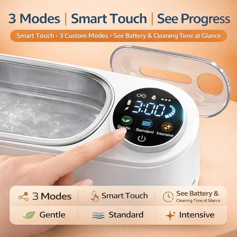 منظف ​​المجوهرات بالموجات فوق الصوتية، منظف بالموجات فوق الصوتية للتنظيف العميق 48 كيلو هرتز، سعة كبيرة 440 مل، 3 أوضاع للتحكم باللمس، خزان من الفولاذ المقاوم للصدأ للخواتم والنظارات والساعات وأطقم الأسنان in Kuwait