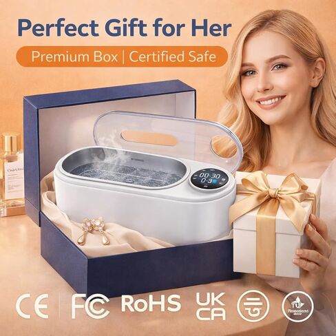 منظف ​​المجوهرات بالموجات فوق الصوتية، منظف بالموجات فوق الصوتية للتنظيف العميق 48 كيلو هرتز، سعة كبيرة 440 مل، 3 أوضاع للتحكم باللمس، خزان من الفولاذ المقاوم للصدأ للخواتم والنظارات والساعات وأطقم الأسنان in Kuwait