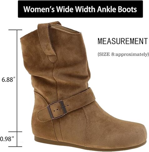 Slouchy Suede Ankle Flat Boots for Women Comfortable Round Toe with Buckle Slip On Low Calf Flat Booties Fall Winter Casual Short Boots in Saudi Arabia