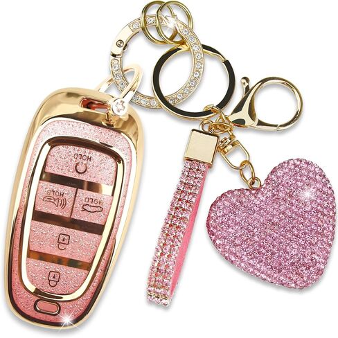Fit for Hyundai Key Fob Cover with Diamond Keychain, Compatible with Hyundai 2020-2023 Sonata Santa fe Tucson Smart Key Protector for Women (5 Buttons, Silver) in Saudi Arabia