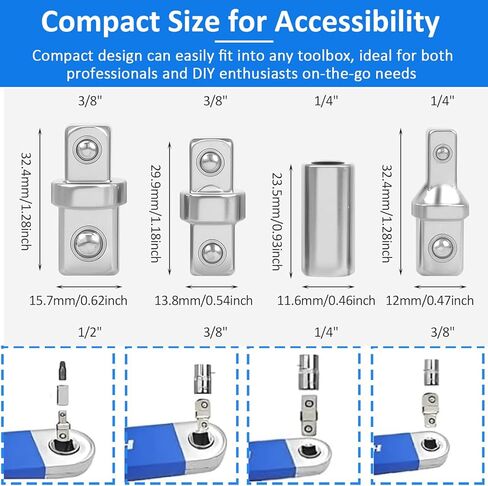 Socket Wrench Adapters, 4pcs 1/2",1/4" And 3/8" Square Drive Adapters, Double-head External Square Internal Hexagonal Connector Electric Wrench For Head Outer Square Electric Wrench Extension Rod in Kuwait