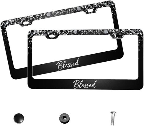 License Plate Frames for Women Blessed Black Glitter Cute Car Decor 2 Pack Aluminum Plate Frame Holder with Screws Truck Accessories for Men, Fits Standard Us Vehicles 6x12 Inch 4 Holes in Saudi Arabia