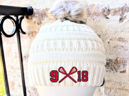 Women's Custom Lacrosse LAX Sticks Beanie Hat Cap, Optional Player Jersey Team Number, Monogrammed Winter Sewn Toque, Spirit Wear Games Mom Friend Wife Gift Clothing Present Embroidered Dark Grey in Kuwait