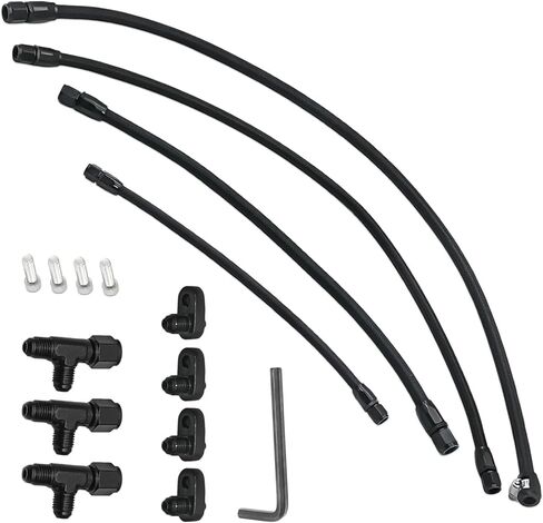 مجموعة 4AN كاملة من الألومنيوم لتنفيس البخار وخرطوم التبريد المتقاطع لمحركات LS/LSX/LS1/LS2/LS6/LM7 - أسود من الفولاذ المقاوم للصدأ مضفر مع الأجهزة in Kuwait