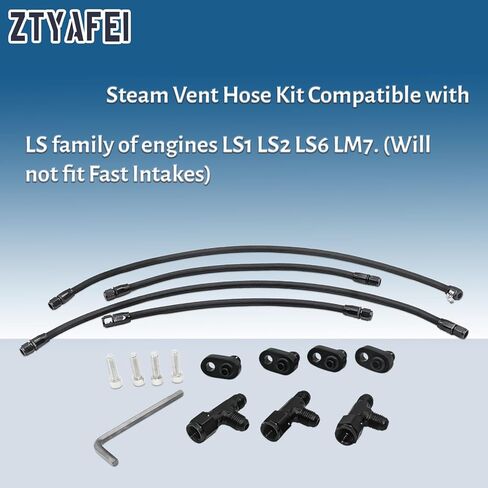 مجموعة 4AN كاملة من الألومنيوم لتنفيس البخار وخرطوم التبريد المتقاطع لمحركات LS/LSX/LS1/LS2/LS6/LM7 - أسود من الفولاذ المقاوم للصدأ مضفر مع الأجهزة in Kuwait
