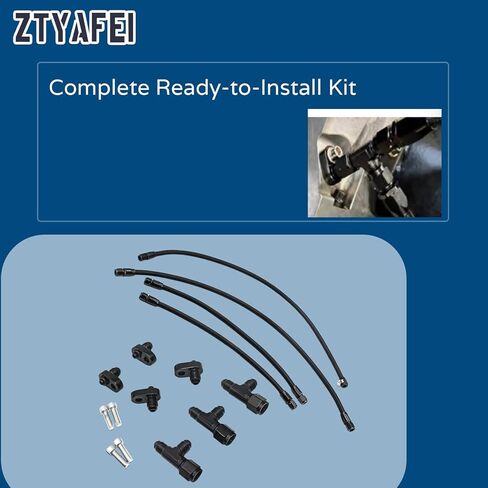 مجموعة 4AN كاملة من الألومنيوم لتنفيس البخار وخرطوم التبريد المتقاطع لمحركات LS/LSX/LS1/LS2/LS6/LM7 - أسود من الفولاذ المقاوم للصدأ مضفر مع الأجهزة in Kuwait