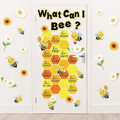 Bee Classroom Door Decorations Back to School Motivational Bee Bulletin Board Decor Summer Honeybee Hive School Door Clings for Classroom Preschool Kindergarten Wall Decor, 4 Sheets in Saudi Arabia