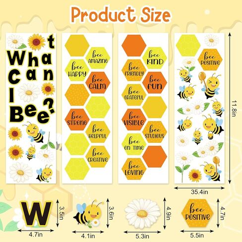 Bee Classroom Door Decorations Back to School Motivational Bee Bulletin Board Decor Summer Honeybee Hive School Door Clings for Classroom Preschool Kindergarten Wall Decor, 4 Sheets in Saudi Arabia