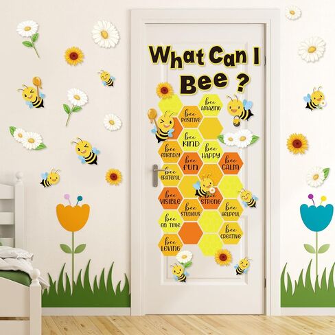 Bee Classroom Door Decorations Back to School Motivational Bee Bulletin Board Decor Summer Honeybee Hive School Door Clings for Classroom Preschool Kindergarten Wall Decor, 4 Sheets in Saudi Arabia