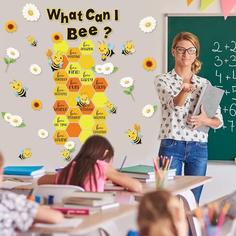 Bee Classroom Door Decorations Back to School Motivational Bee Bulletin Board Decor Summer Honeybee Hive School Door Clings for Classroom Preschool Kindergarten Wall Decor, 4 Sheets in Saudi Arabia