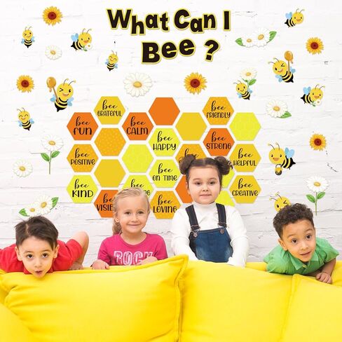 Bee Classroom Door Decorations Back to School Motivational Bee Bulletin Board Decor Summer Honeybee Hive School Door Clings for Classroom Preschool Kindergarten Wall Decor, 4 Sheets in Saudi Arabia
