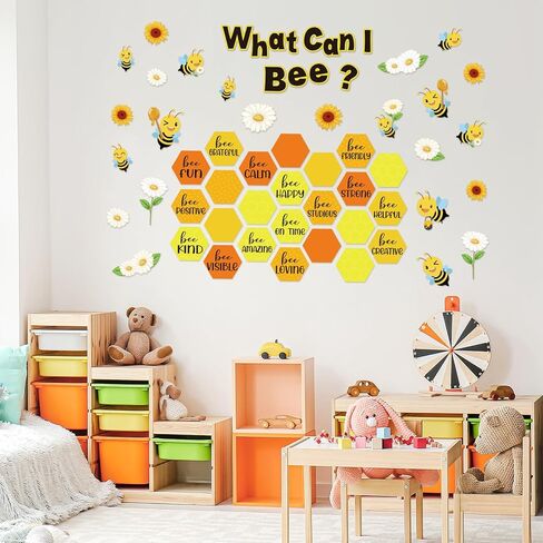 Bee Classroom Door Decorations Back to School Motivational Bee Bulletin Board Decor Summer Honeybee Hive School Door Clings for Classroom Preschool Kindergarten Wall Decor, 4 Sheets in Saudi Arabia