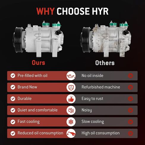 ضاغط تكييف هواء السيارات HYR مناسب لسيارة Hyundai Sonata 2012-2014 & Kia Optima 2012-2018، 2.0L 2.4L، 6 أخاديد، استبدال #977013V110 in Kuwait