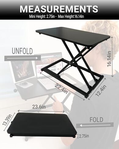 23.6″x13.4" Standing Desk Converter with Adjustable Feet, Height Adjustable Riser for Laptop, Portable Sit Stand Up Desk Workstation for Home Office, Compact & Foldable in Saudi Arabia